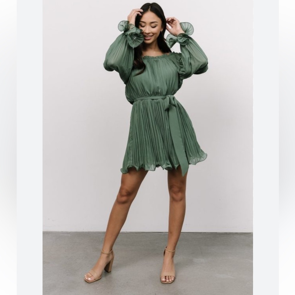 Baltic Born Aubrey Off Shoulder Pleated Mini Dress